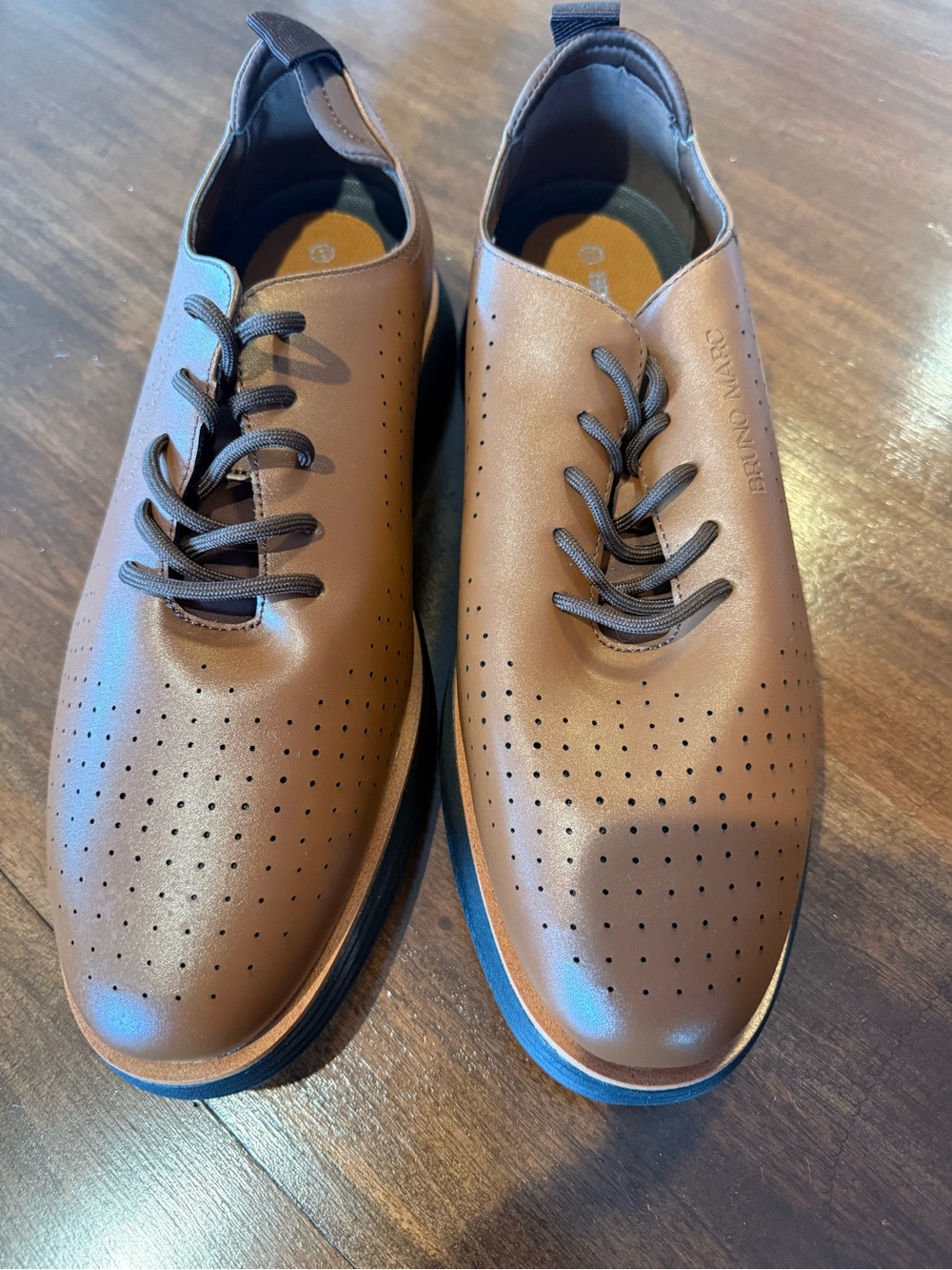 Perforated Leather Derby in Tan - Bruno Marc